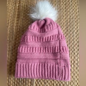 Girls/Women’s Pink Woven Pom Pom Hat